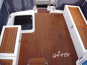 Teak boat deck - after Teak Cleaner & Teak Renovator